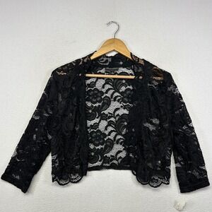 Coquette Connected Apparel Women Small Black Floral Lace Open Front Shrug Bolero